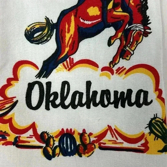 Oklahoma tea towel, cowboy bucking, bronco Oklahoma - Picture 3 of 4